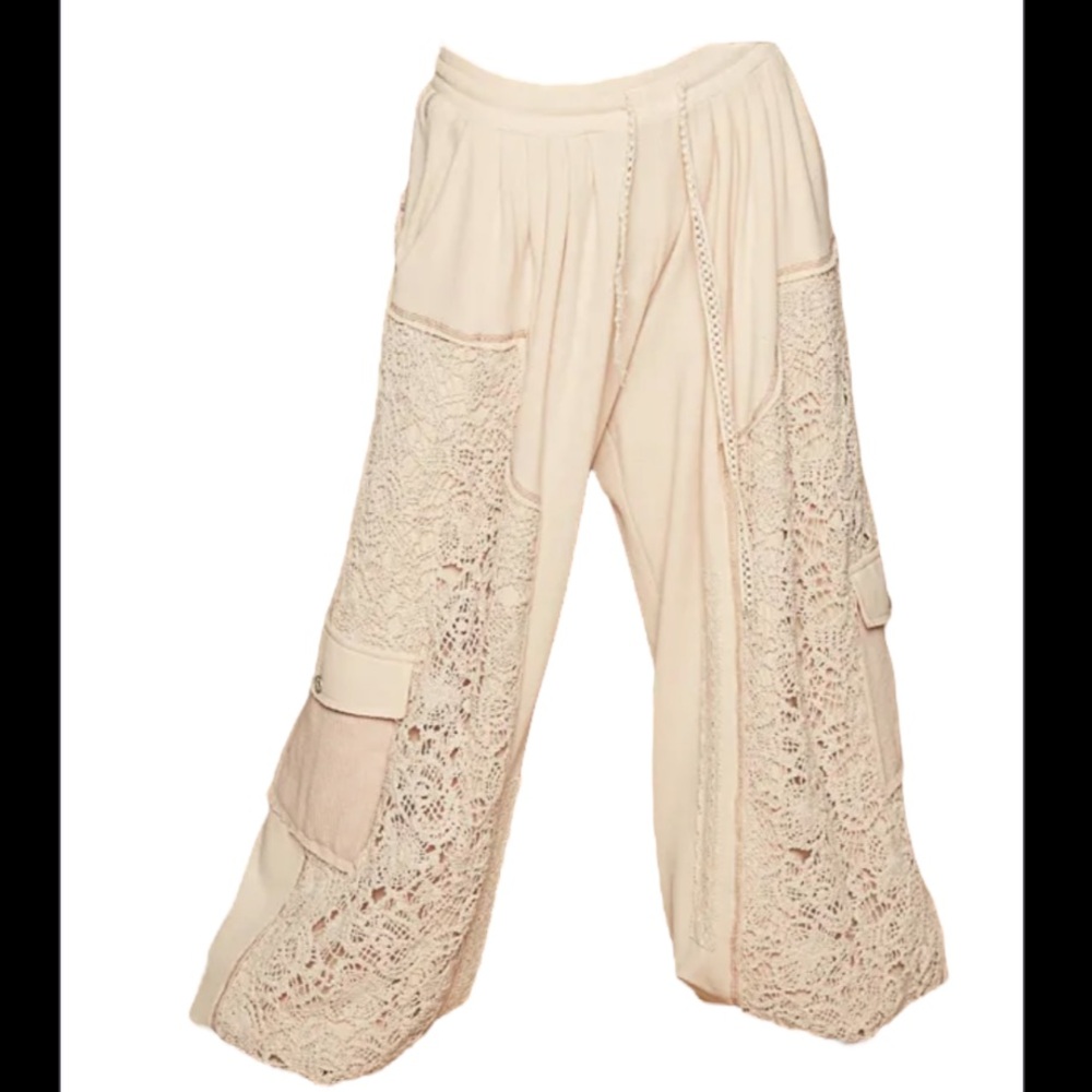 POL Cream Lace Wide Leg Pants